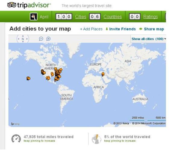 Cities traveled in the world